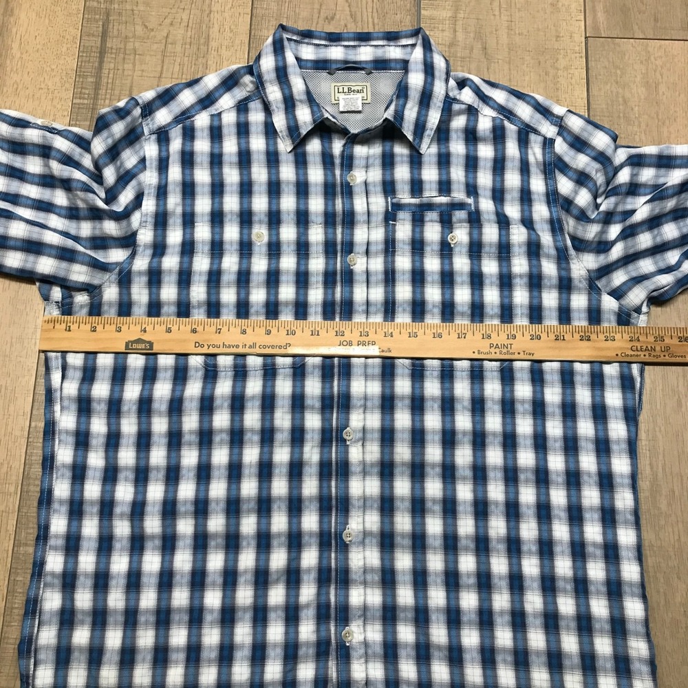 L.L. Bean Shirt Mens Size L Blue Button Up Plaid Vented Fishing Hiking‎ Roll Tab - Picture 10 of 12